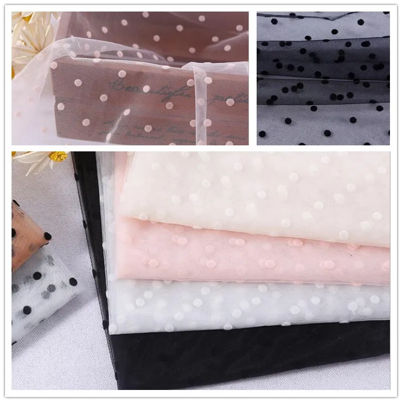 1Yard Black Apricot Flocked Dot Mesh Tulle Guipure Lace Fabric High Quality Bridal Dress Wedding Decoration Sewing Net | Дом и сад