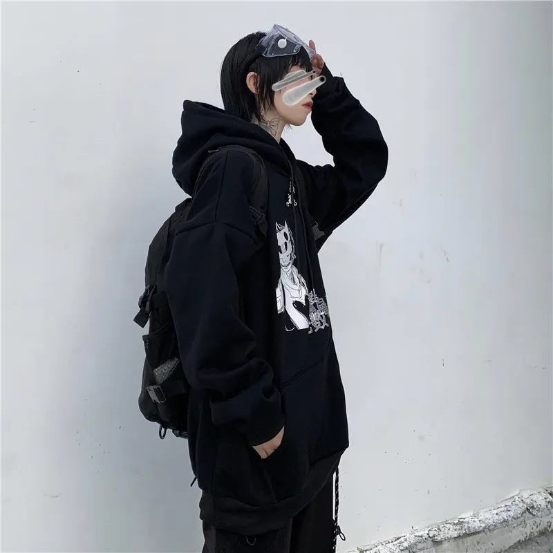 Lychee Harajuku с героями мультфильмов китайские Женские флисовые толстовки с капюшоном весенние осенние женские топы Свободные женские толстовки с карманами