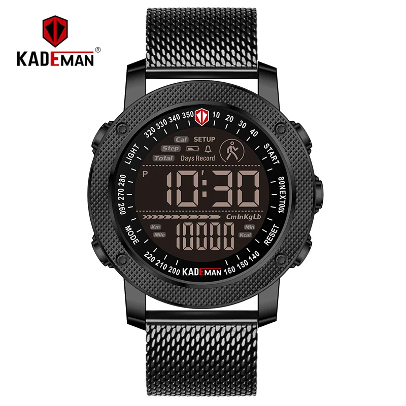 KADEMAN цифровые спортивные мужские часы Топ люксовый бренд Шаг Граф Водонепроницаемые кожаные Наручные часы военные армейские уникальные мужские наручные часы - Цвет: K6121S-B-W-B