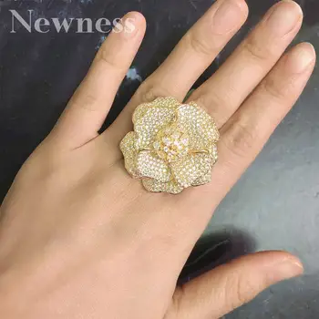 

Newness Fashion Luxury Flower Luxury Rhinestones Wedding Jewelry Ring Women High Quality Party Wedding