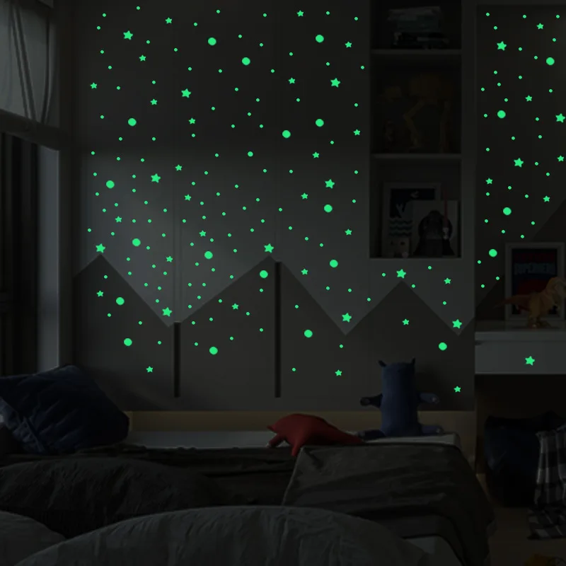 Pegatinas de pared 3D de estrellas luminosas para habitación de niños, calcomanías de decoración del hogar que brillan en la oscuridad, papel tapiz artesanal, 202 unids/set por juego