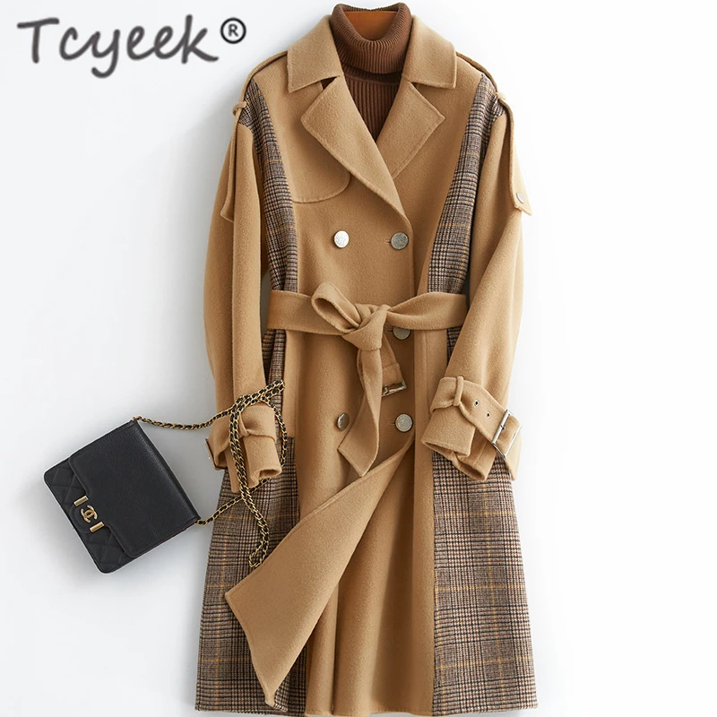 Tcyeek, элегантное шерстяное пальто, женская зимняя куртка, Женская куртка Abrigo Mujer,, корейский стиль, длинный пояс, шерстяная куртка Desigual 01738