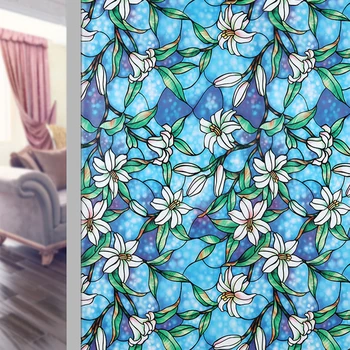 

45*200 Cm Vinyl Stained Window Film Static Cling Decorative Adhesive Glass Sticker UV Blocking Heat Control Privacy Covering