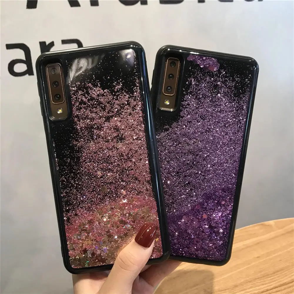 Черный силиконовый бампер динамический жидкий зыбучий песок чехол для Samsung Galaxy A7