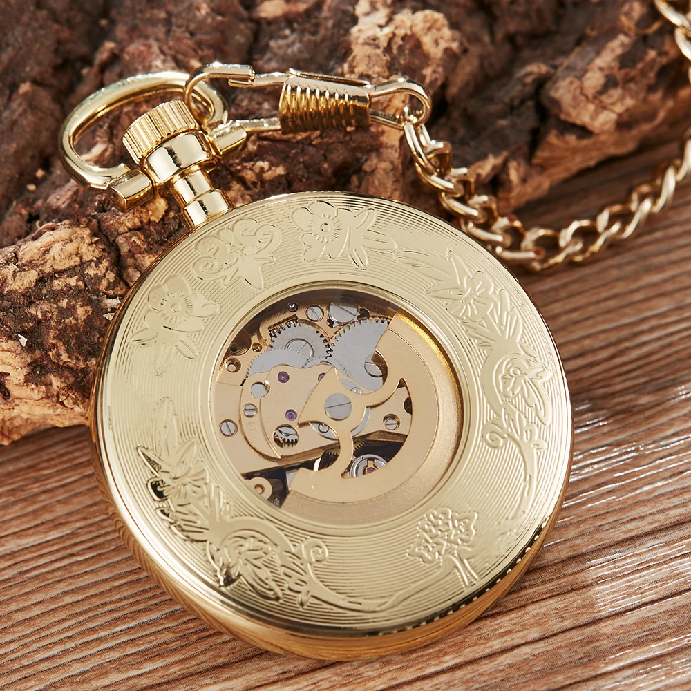 Classic mechanical pocket watch Roman watches men skeleton gold steampunk pocket chains fob clips watch for men gifts watches