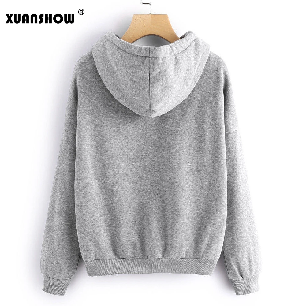 XUANSHOW Для женщин толстовки осень-зима с длинным рукавом Перемычка Hoody пуловер Блуза Топ Bluzy; искусственная кожа; Прямая(дропшиппинг); Damskie Sudadera Mujer