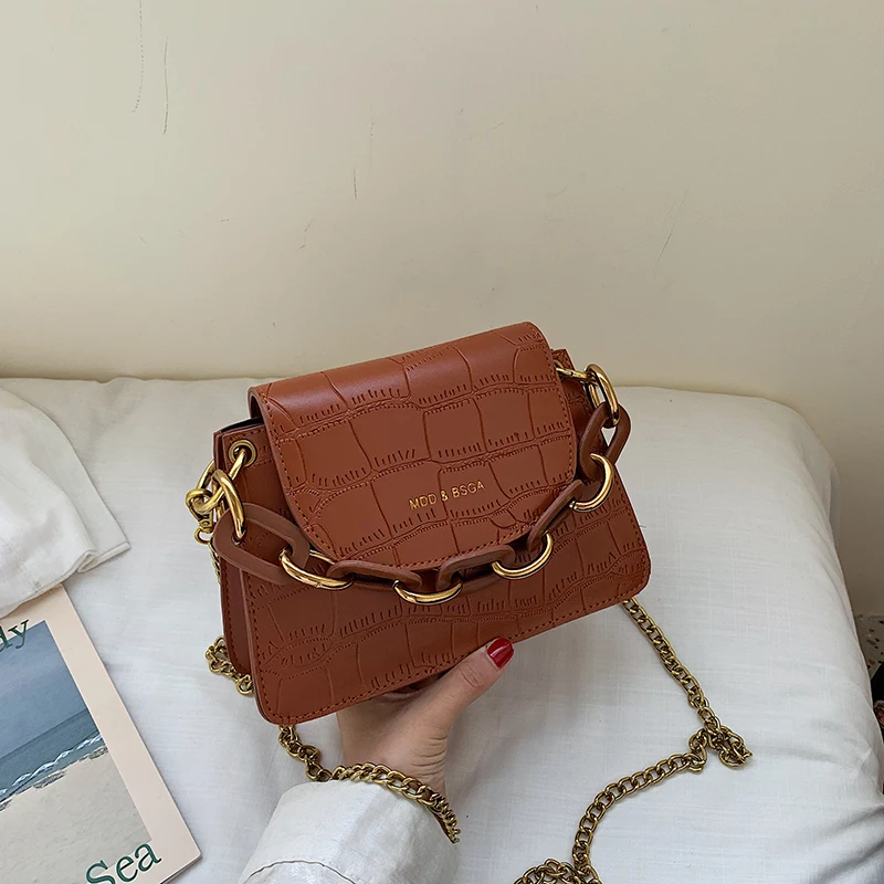 22 CM Brown Элегантная женская вместительная мини-сумка новая качественная кожаная женская дизайнерская сумка под крокодиловую кожу сумка через плечо с цепочкой - Цвет: 22 CM Brown