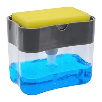

2-in-1 Sponge Box With Soap Dispenser Double Layer Kitchen Plastic Soap Dispenser Sponge Scrubber Holder Case