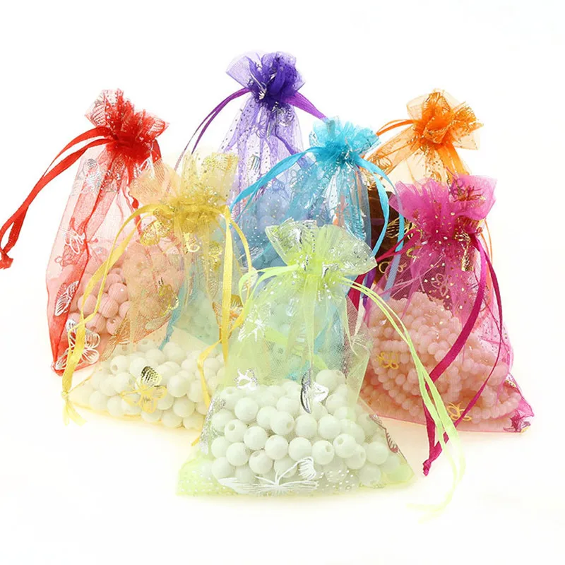 

50pcs Organza Bags Jewelry Packaging Bags Butterfly Print Wedding Party Decoration Drawable Bags Gift Pouches Christmas Gift Bag