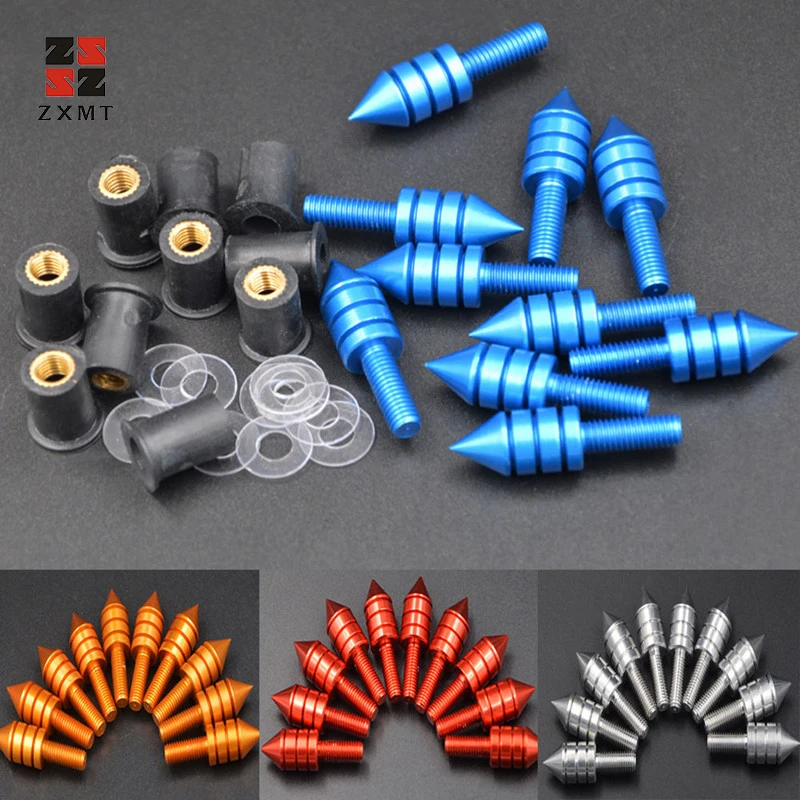 

10pcs 5mm Motorcycle Windshield Windscreen Spike Bolt Kit Well Nuts Bolts Washer for Ducati Honda Suzuki Yamaha All Models Year
