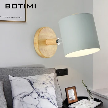 

BOTIMI Nordic LED Wall Lamp For Bedroom Reading Wall Sconce Bedside Luminaira Modern Wooden E27 Wall Mounted Lighting Fixtures