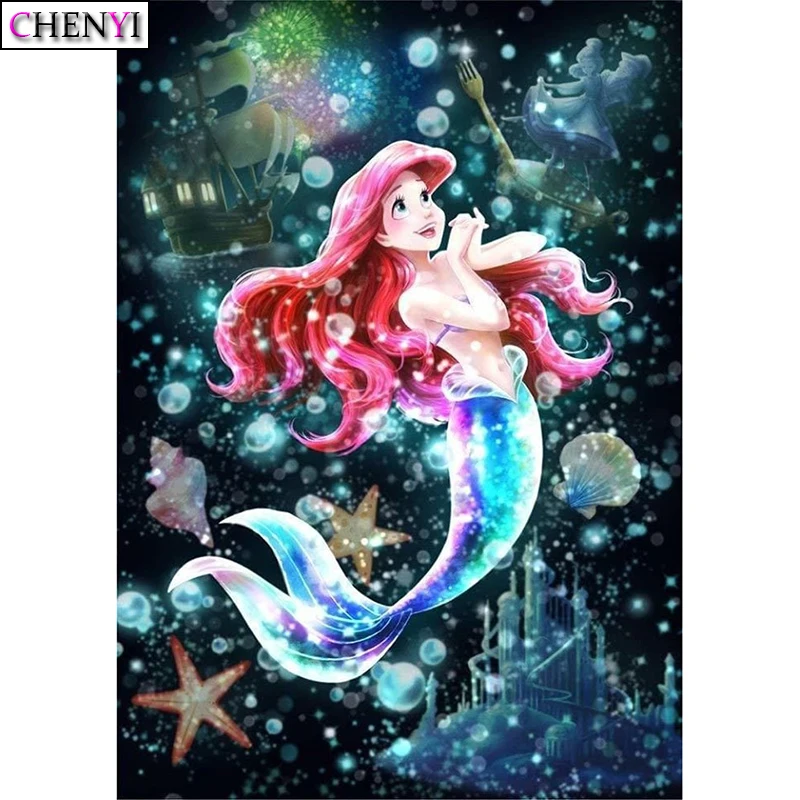 

CHENYI 5D DIY Mermaid Diamond Painting Cross Stitch Diamond Embroidery Full Square Cartoon Castle Mosaic Needlework Home Decor