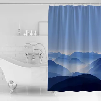 

Oil Painting Mountain Peak Blue Sky Shower Curtain Waterproof and Mildewproof Polyester Fabric Bath Curtain Design