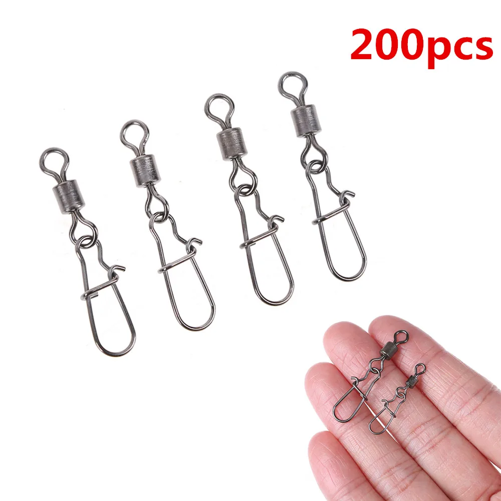 200pcs/lot Fishing Connector Pin Bearing Rolling Swivels Snaps Tackle Stainless Rolling Swivel With Nice Snap MS+ZQ Hooks Lure