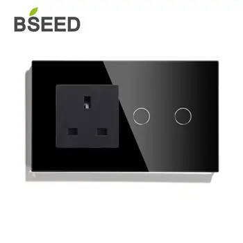 

BSEED Touch Switch 2Gang1 Way 2 Way With UK EU Standard Black White Golden Double Wall Light Switch UK Socket Home Switch