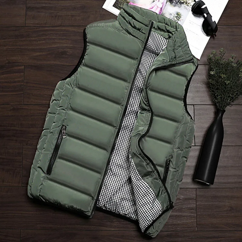 army green Жилет для мужчин зимние хлопковые жилеты для влюбленных модная куртка с теплой подкладкой без рукавов Верхняя одежда для мужчин зимний жилет весна осень Топы - Цвет: army green