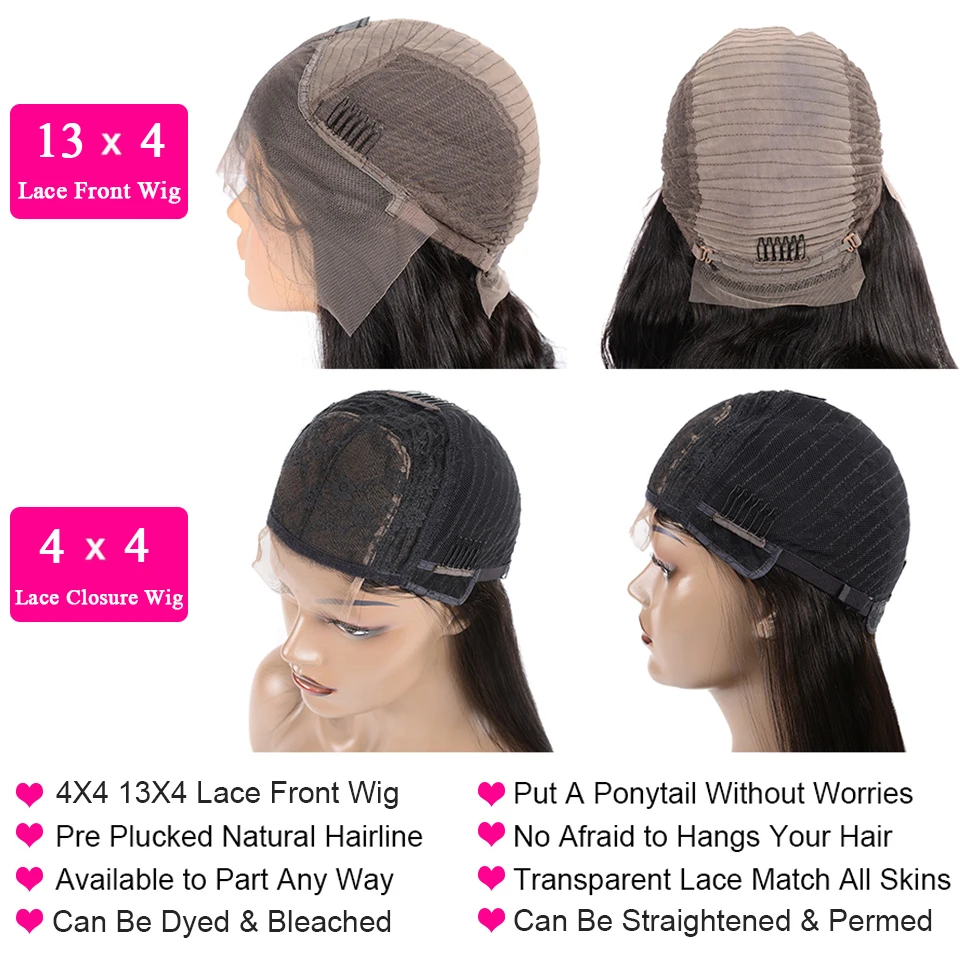 13x4 Transparent Lace Front Wig Bone Straight Human Hair Wigs For Women Pre Plucked Lace Wig Brazilian Remy 4X4 Closure Wigs