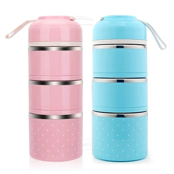 

2 Pcs Lunch Box Stainless Steel Leakproof Food Storage Containers with Insulated Lunch Box for Adult and Office Three Floors (Pi