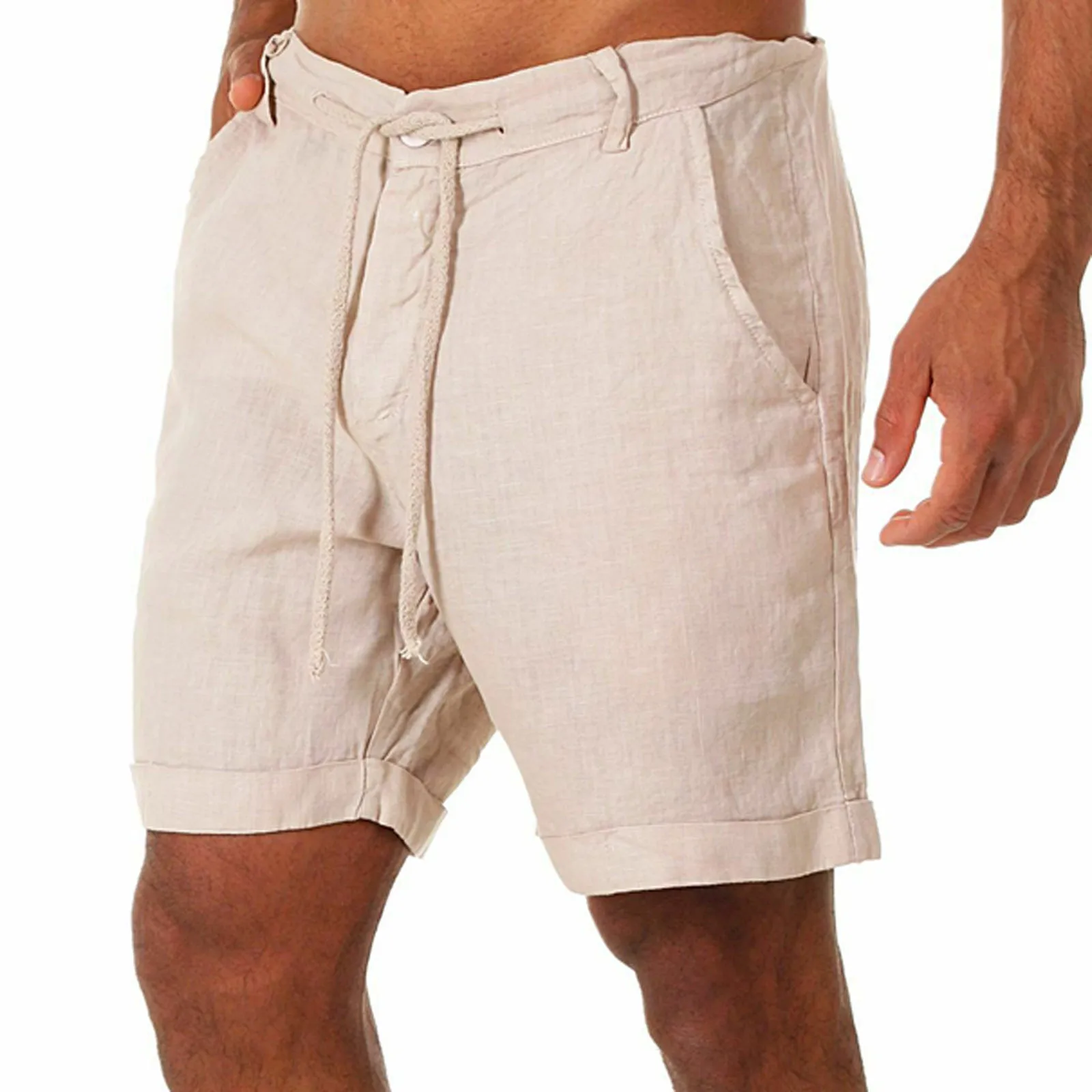 KANCOOLD-pantalones cortos informales con bolsillos para hombre, Bermudas de algodón y lino para correr y fisicoculturismo, para primavera