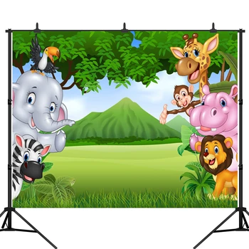 

Fun Jungle Animals Backdrop Photography Backdrops Photo Background Baby Birthday Banner Dessert Table Decoration Wall