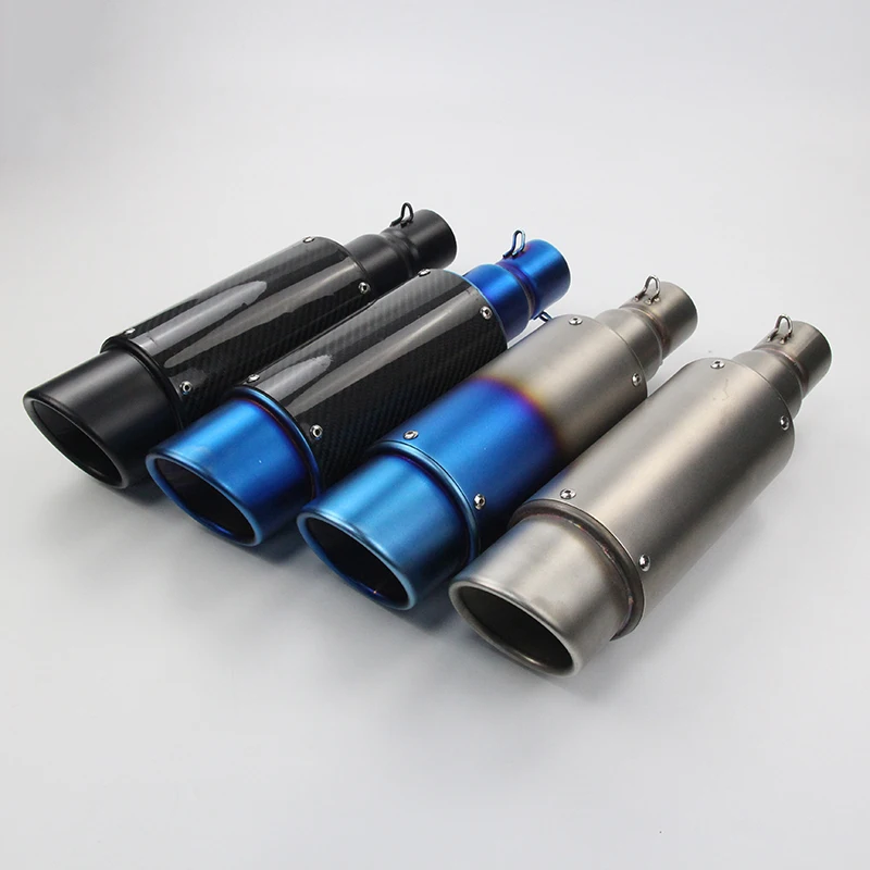 51mm Universal Motorcycle Exhaust Vent Pipe With Sliencer Stainless Steel Carbon Fiber 390mm Modified For ATV Street Bike