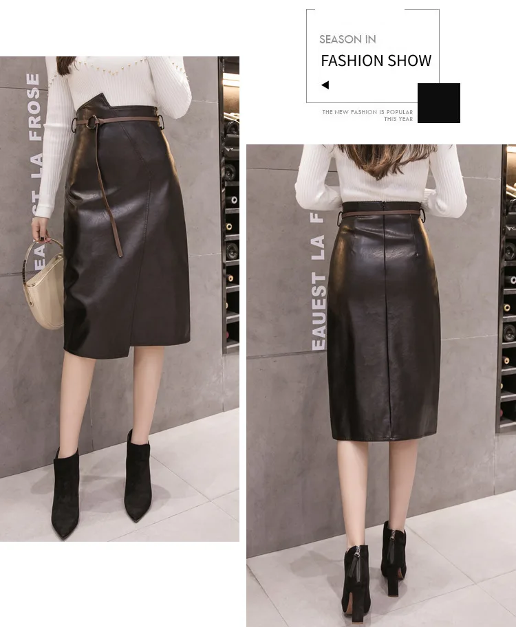 autumn winter bodycon skirt leather women fashion high waist ladies work skirts pu leather tutu faldas elegant skirt
