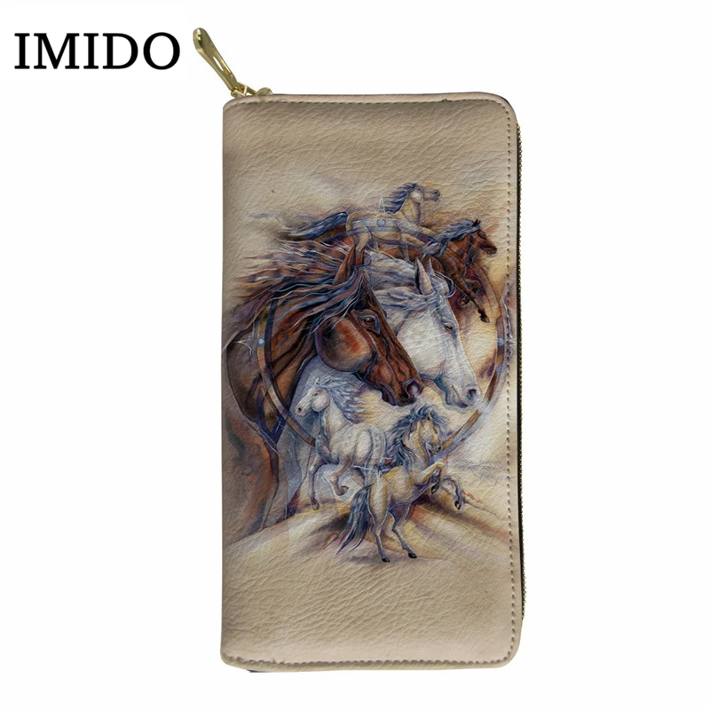 IMIDO длинный кожаный кошелек для лошади мужской Роскошный кошелек удобная сумка мужской женский кошелек Walets для дам кошелек сумочка для телефона - Цвет: WLL1357Z21