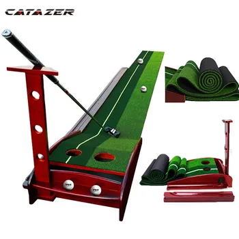 

Catazer 3/3.5M Indoor Golf Putter Trainer With Solid Wood Base Golf Putting Practice Mat Portable Return Ball Golf Training Aids