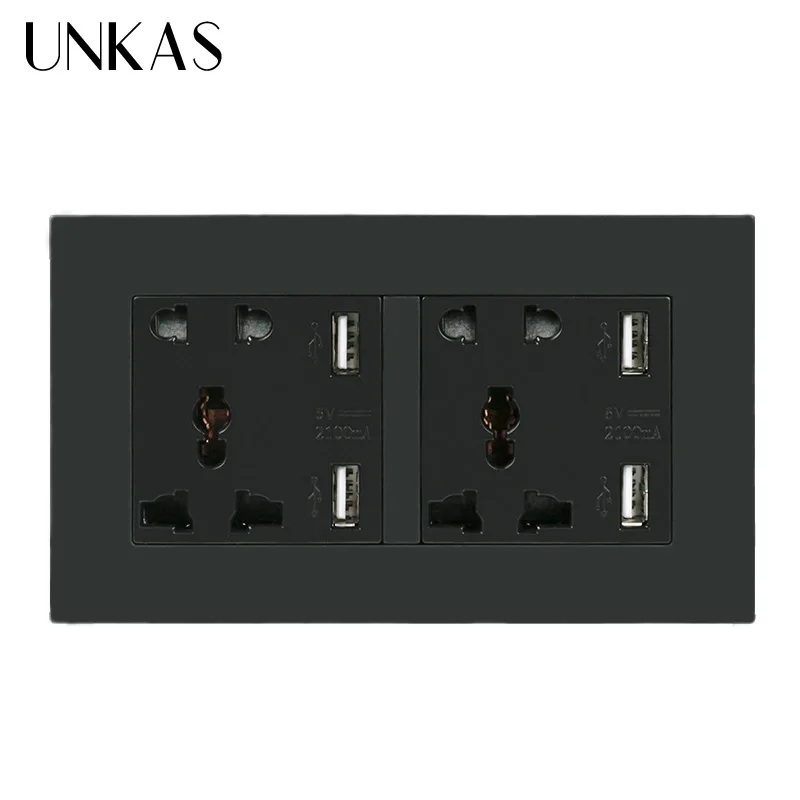 UNKAS ПК Панель настенная розетка двойная универсальная 5 отверстий розетка с 4 USB Smart индукционное зарядное устройство порт для мобильного