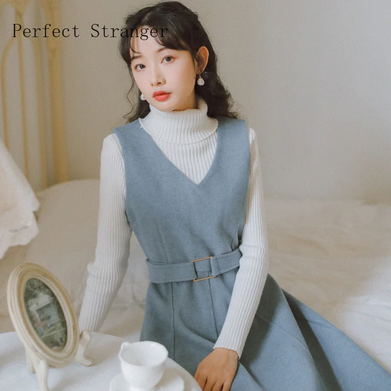 2020 Autumn Winter New Arrival Hot Sale Sundress Women Solid Color Woolen Dress