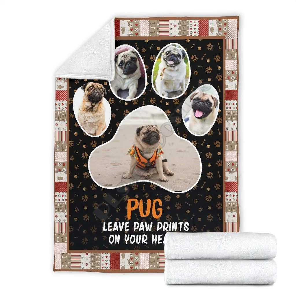 

Флисовое одеяло с надписью «Оставьте следы на мопсе», забавное одеяло с принтом, Флисовое одеяло для взрослых и детей, одеяло из шерпы 02