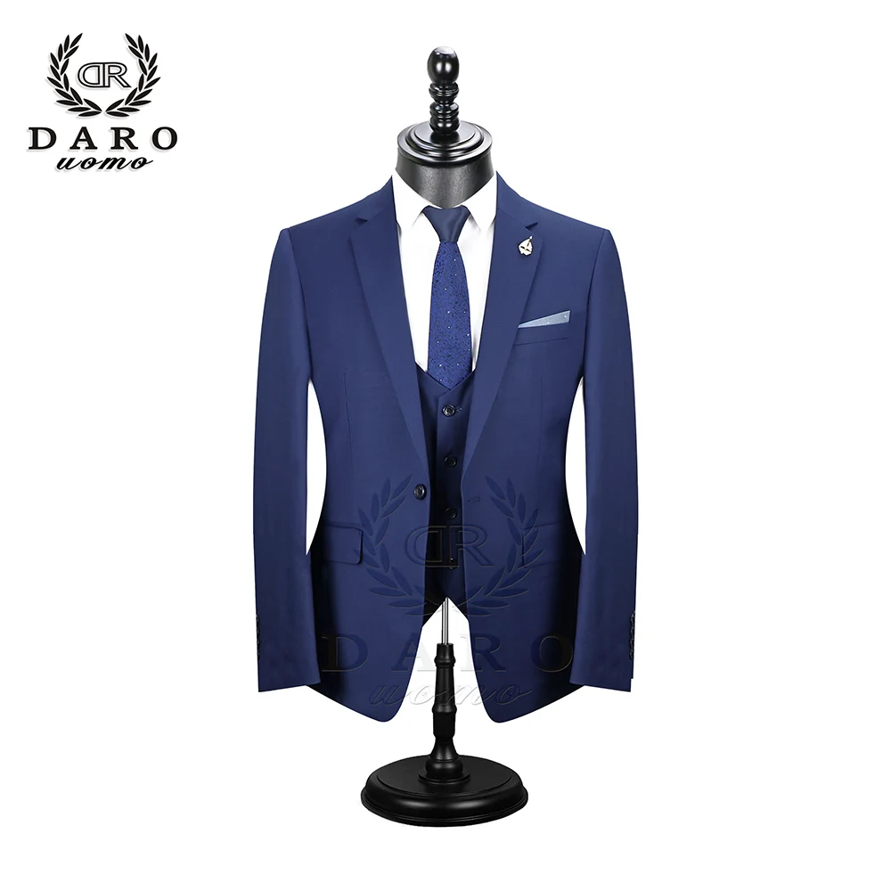 Даро мужские костюмы Slim Fit пиджак брюки жилет для работы в деловом стиле и для свадьбы комплект из 3 предметов DR6158 - Цвет: DRV6158-Blue