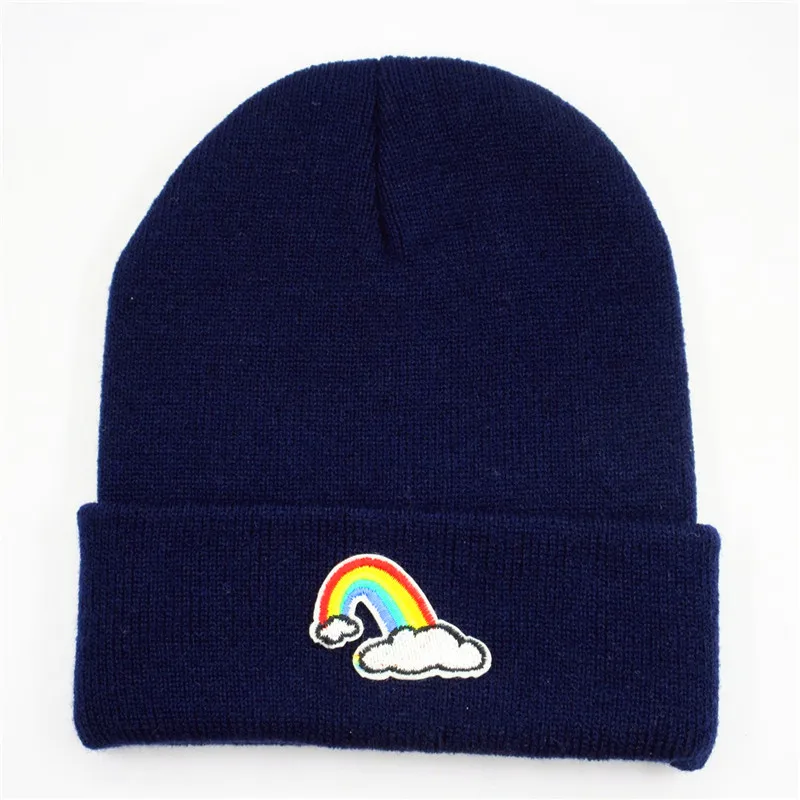 LDSLYJR Cotton rainbow embroidery Thicken knitted hat winter warm hat Skullies cap beanie hat for men and women 281