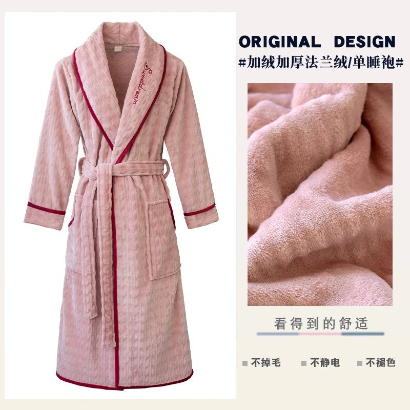 Solid Winter Warm Robes Women's Nightgowns Thick Bathrobe Female Coral Fleece Kimono Sleepwear Home Clothes Dressing Gown