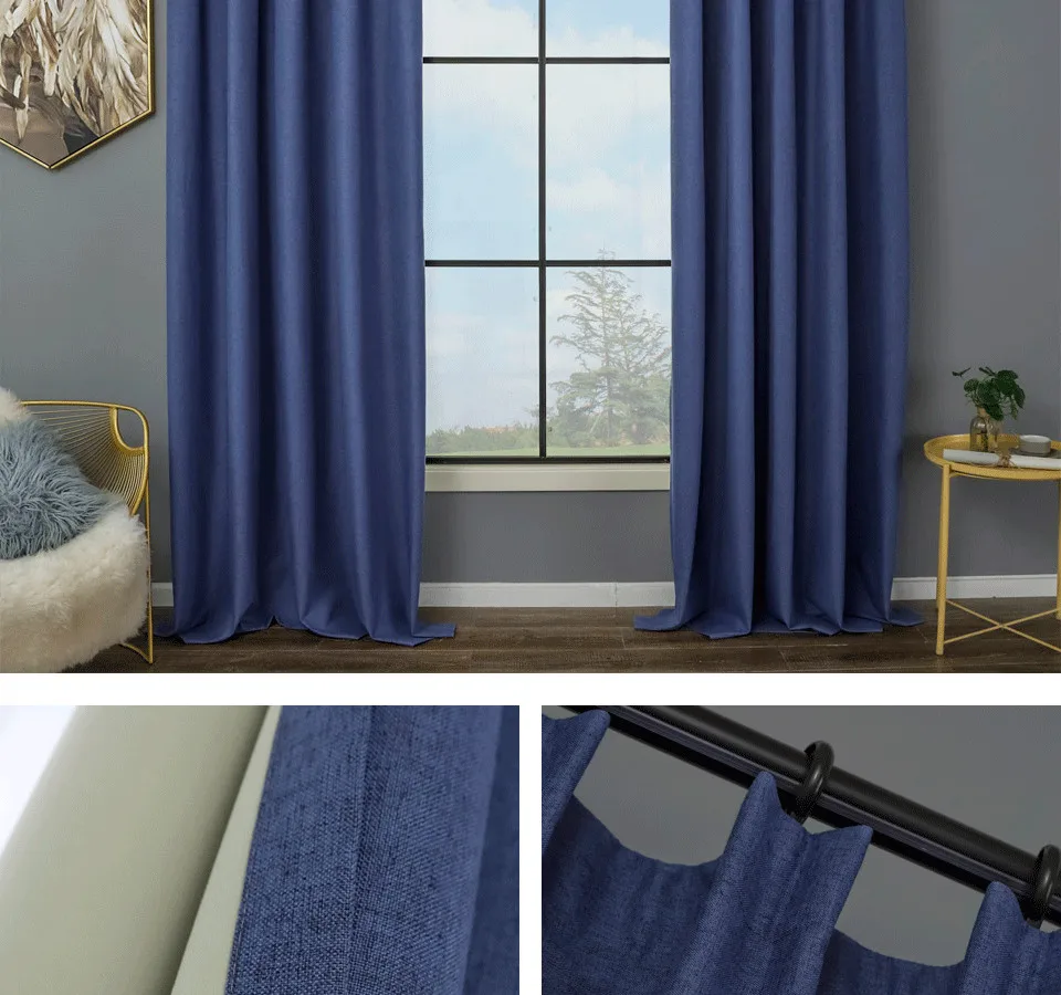 MAKEHOME Modern Linen Curtains for Living Room 100% Blackout Curtains for Bedroom Waterproof Thermal Insulated Fabric Curtains