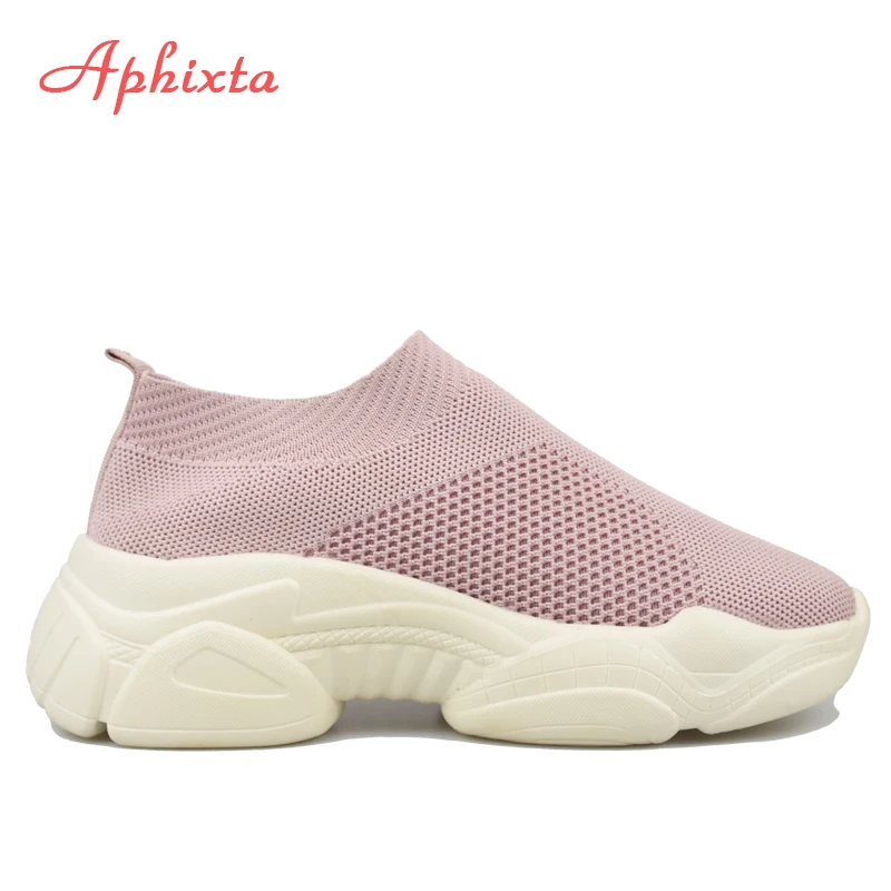 Aphixta/вязаные носки; женские кроссовки из эластичной ткани; женская обувь; дышащие мягкие туфли на плоской подошве; большие размеры 43
