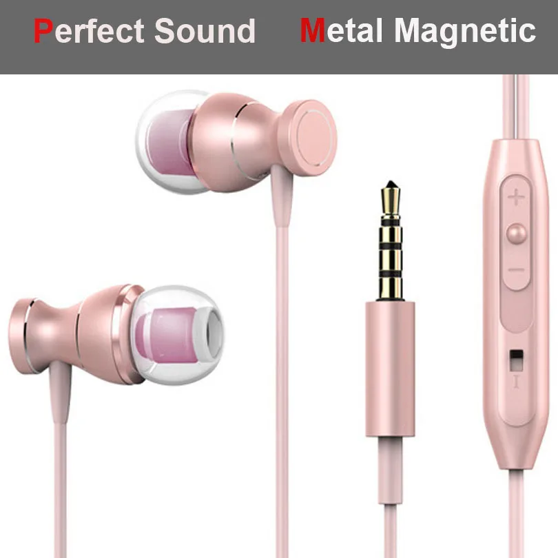 Магнитные наушники металлическая гарнитура audifonos для Panasonic P85 P88 samsung гарнитура для смартфона с микрофоном - Цвет: Розовый