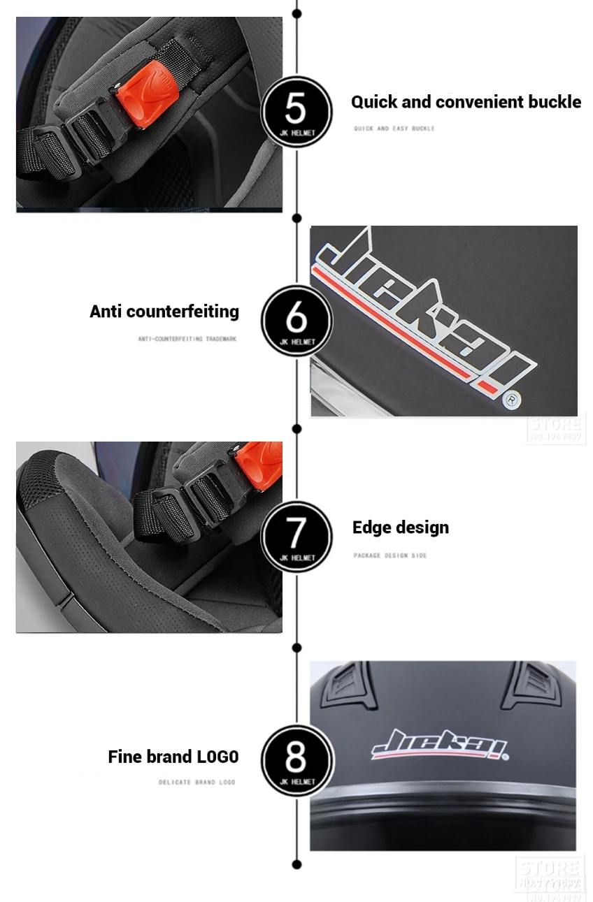 JIEKAI-Open Face Capacete Da Motocicleta, Capacetes De