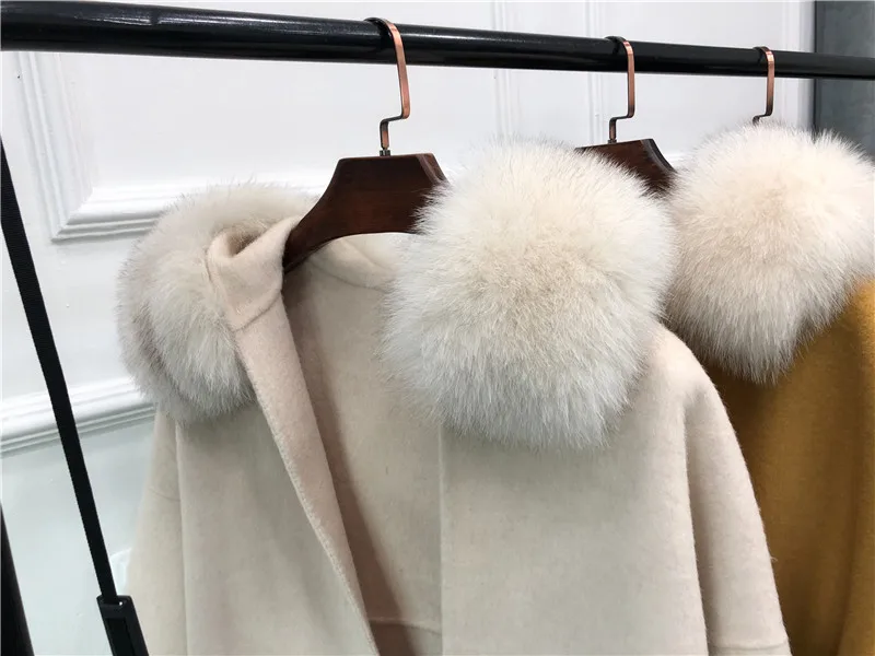 Женское кашемировое пальто OFTBUY, с натуральным лисьим мехом на капюшоне, зимняя шерстяная дамская куртка на каждый день