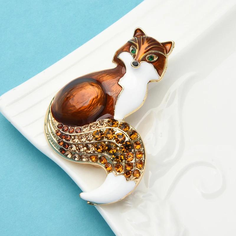 Animal Brooch Rhinestone Enamel Fox Brooches Women Party Causal Brooch Pins Gifts