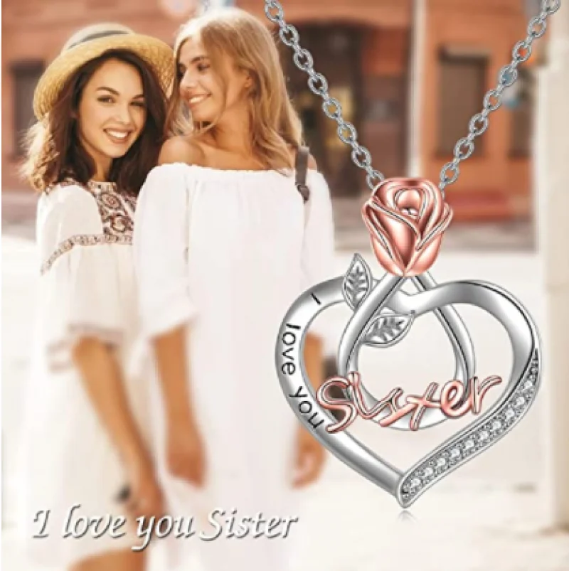 Exquisite Heart-Shaped Women's Necklace Sister Friendship Flower Pendant Holiday Christmas Commemorative Gift | Украшения и