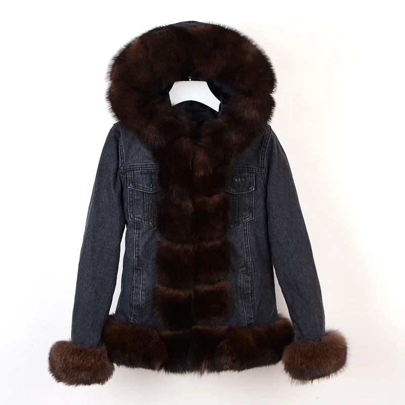 winter natural real fox fur coat Parker rabbit fur lining denim coat jacket jeans high spring female natural fur coat thick