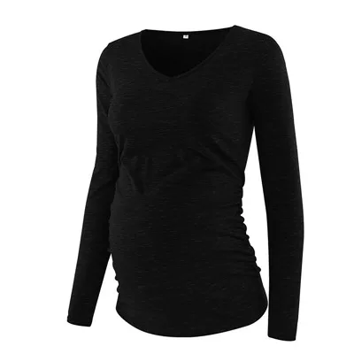 black Комплект из 3 предметов, Женская туника для беременных, топы, одежда для мамы, красивая футболка с длинными рукавами и рюшами, с глубоким вырезом, для беременных - Цвет: black
