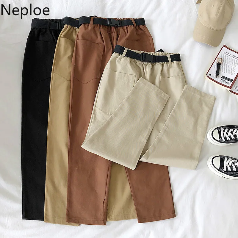 

Neploe Korean Loose Harem Pant Trouser Women High Waist with Sashes Ankle Length Pantalon Female Harajuku Pockets Cargo Pants