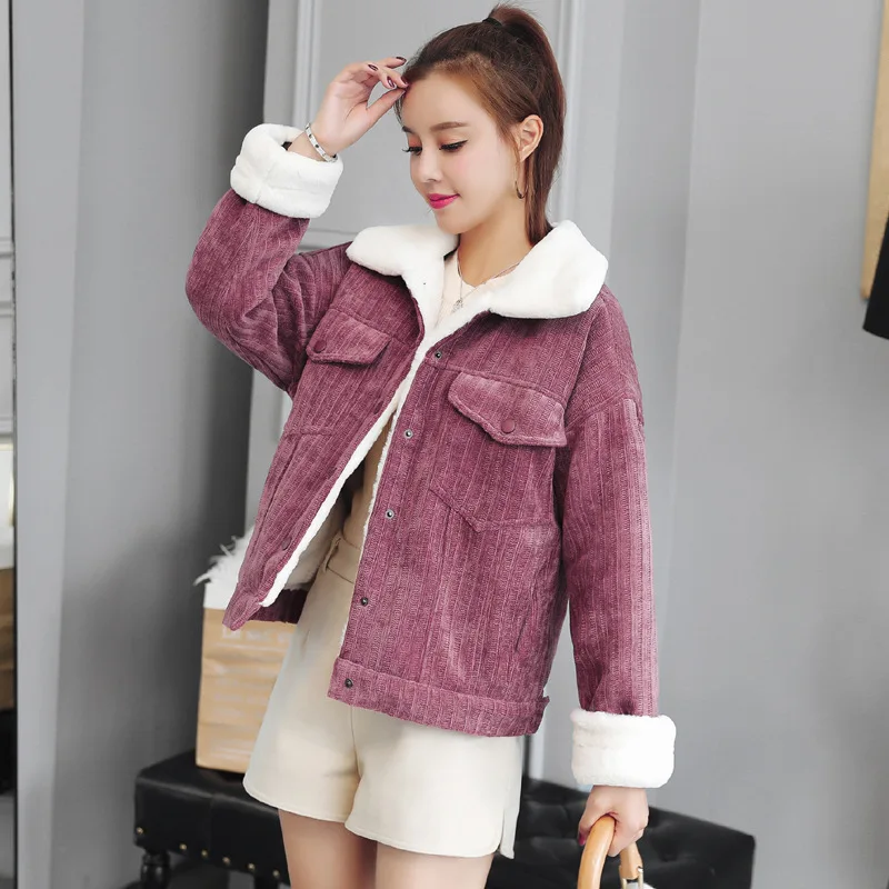 

CHIC Thick plus Velvet Lambs Wool Short Coat Women's 2018 Autumn And Winter New Style Korean-style Loose-Fit Jacket Cotton-padde