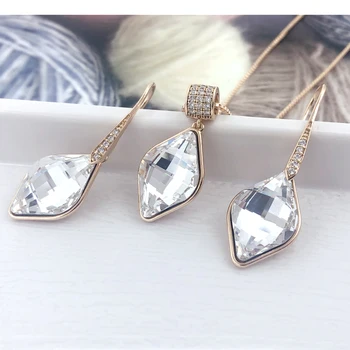 

Vintage Simple Drop Earrings and Diamond Designer Pendant Necklace Western Jewelry Set made with Austria Crystal for Women Gift
