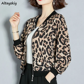 

Basic Jackets Women Summer Trendy Leopard Short Zipper Loose Sun Protection Thin Femme Jackets Breathable Soft Elegant Outerwear