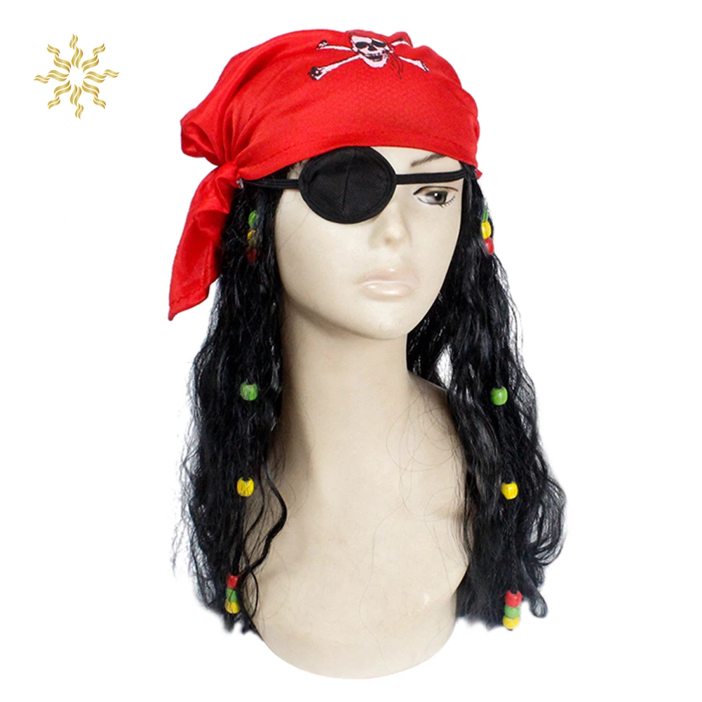 

Pirates of The Caribbean Cosplay Captain Jack Sparrow Wig Eye Mask Kerchief Halloween Carnival Cosplay Costume Accessory CY CY