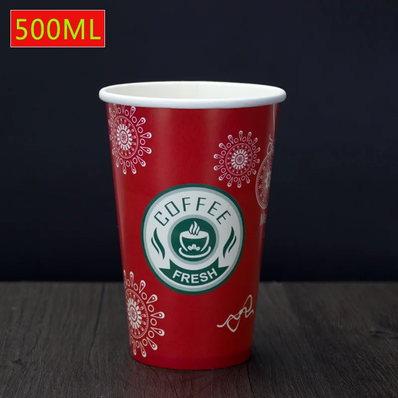 only cup 50 шт. Рождественская Чашка 500 мл красный чайный пакет одноразовые чашки вечерние Кофе Чай креативный утолщенный бумажный кружки с крышками - Цвет: only cup