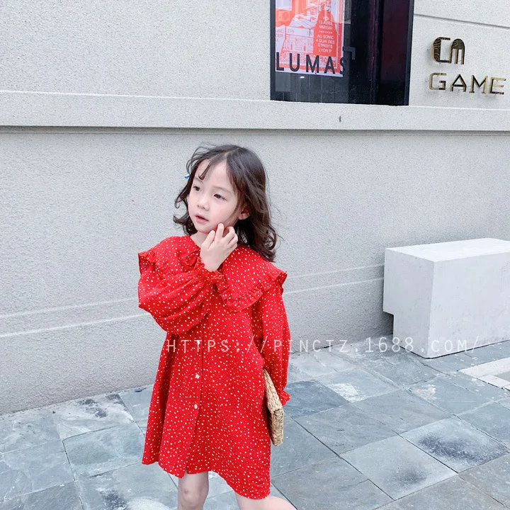 Платье для девочек; Новинка года; Осенняя детская одежда в Корейском стиле; модное осеннее платье с большим отворотом для девочек